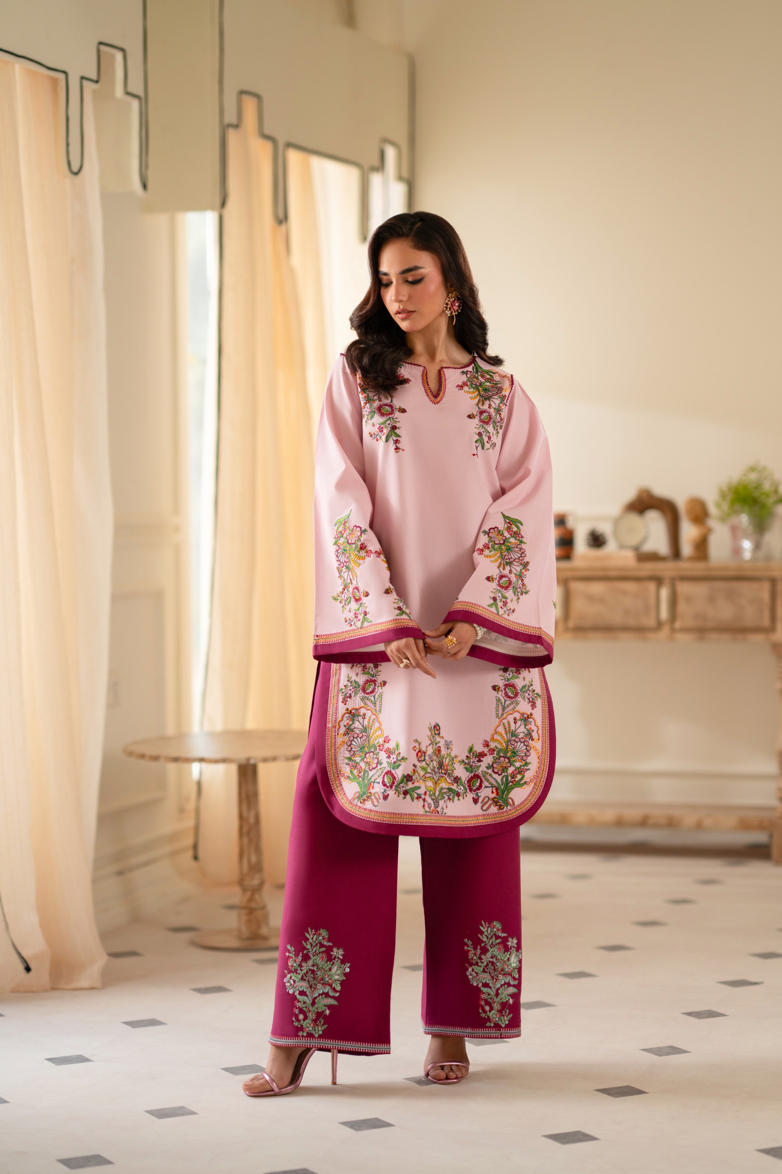 Dahlia - Pink & Dark Pink Embroidered 2-Piece RTW | Feyre Pakistan