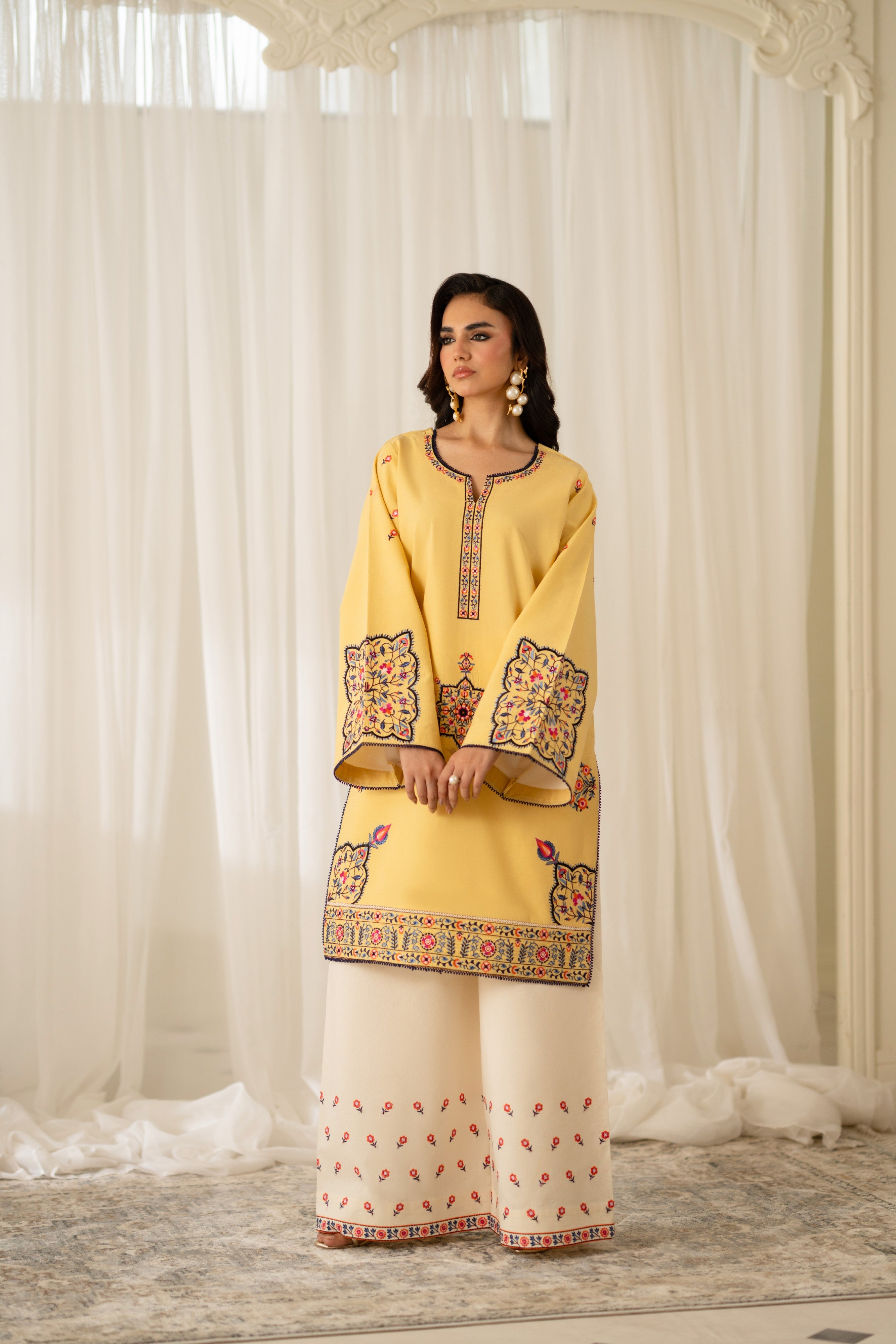 Daisy - Yellow & White Embroidered 2-Piece RTW | Feyre Pakistan