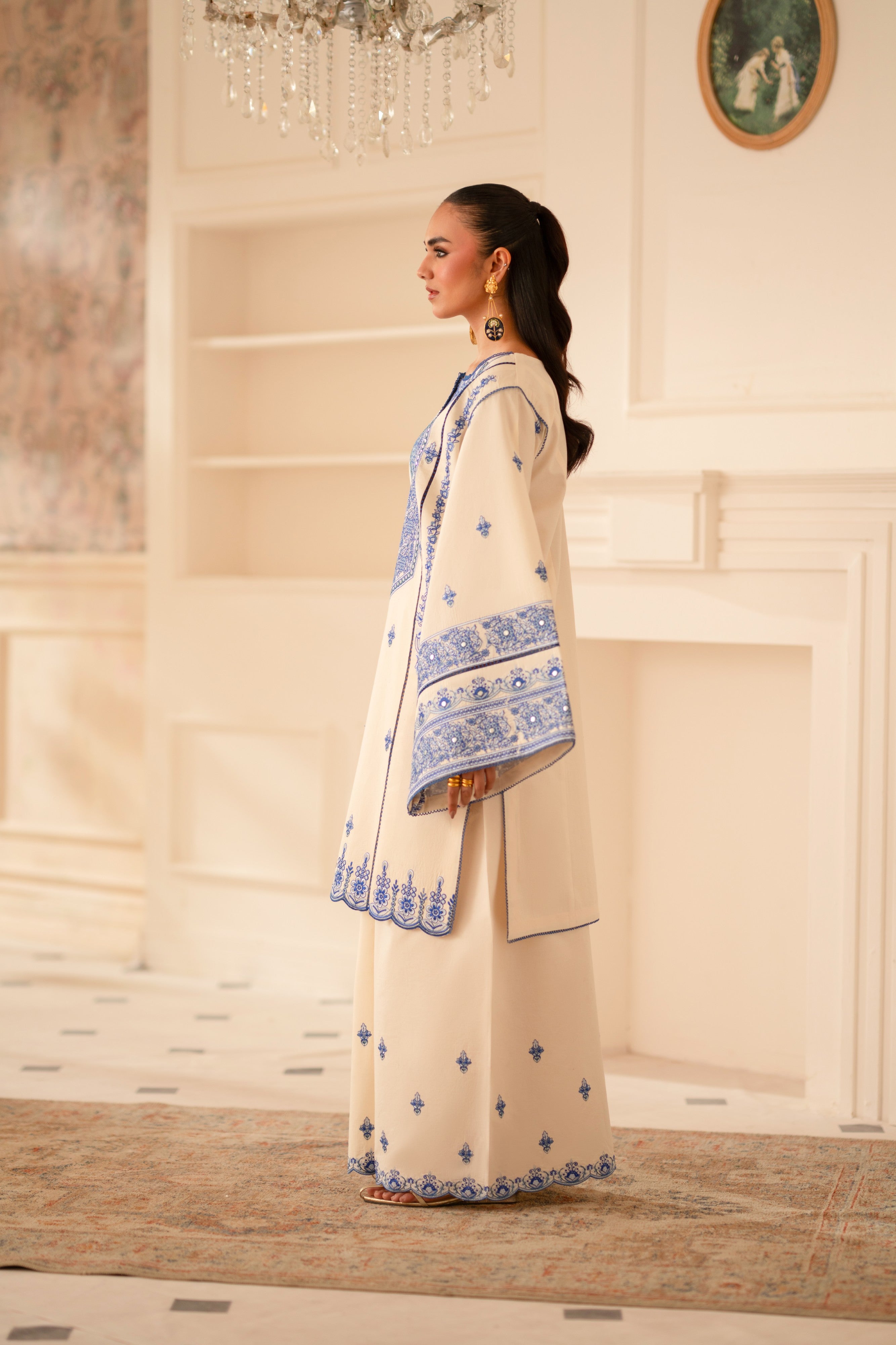 Lys - Ivory & Blue Embroidered 2-Piece RTW | Feyre Pakistan