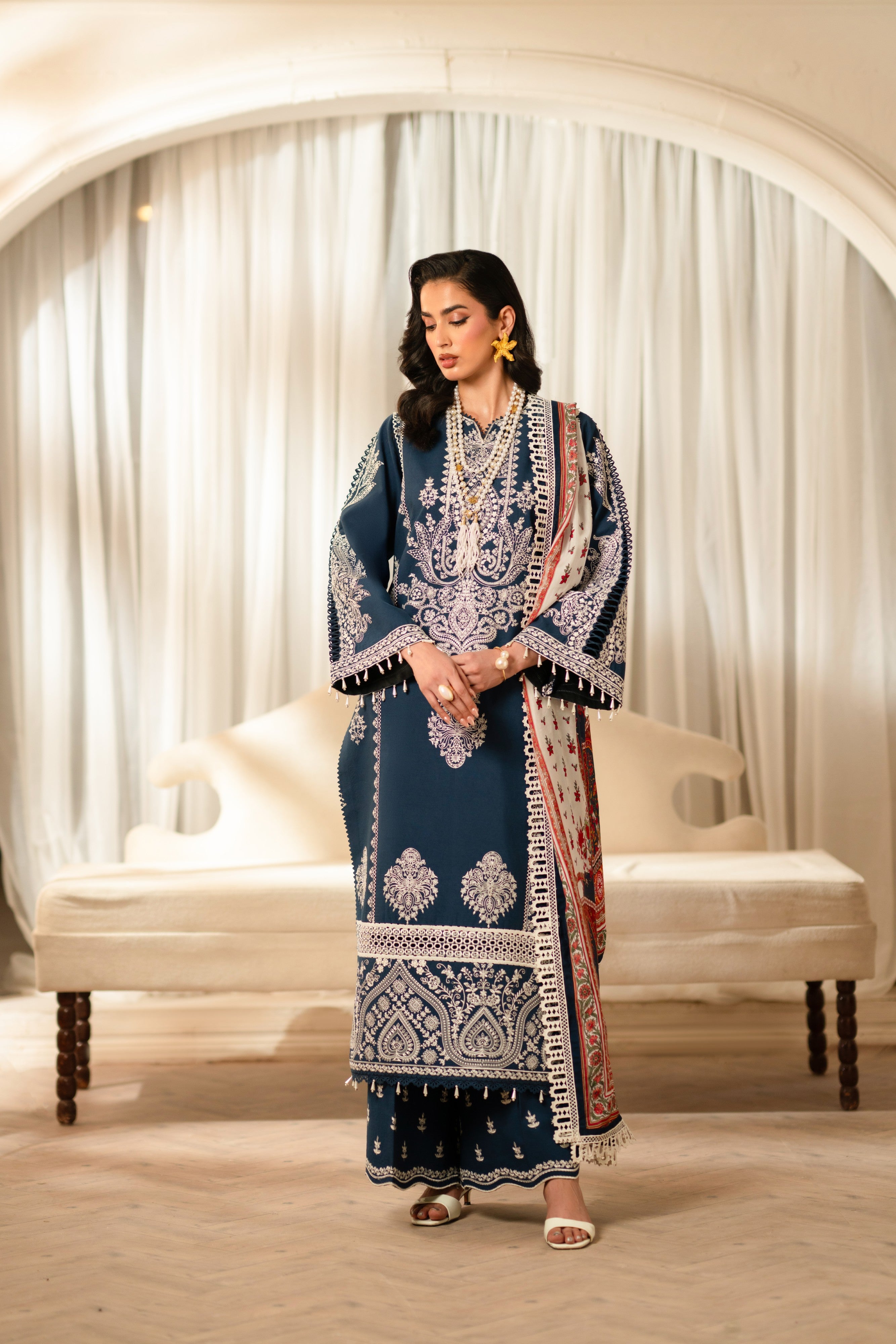 Violette - Navy Blue Luxury Lawn Embroidered 3-Piece | Feyre Pakistan