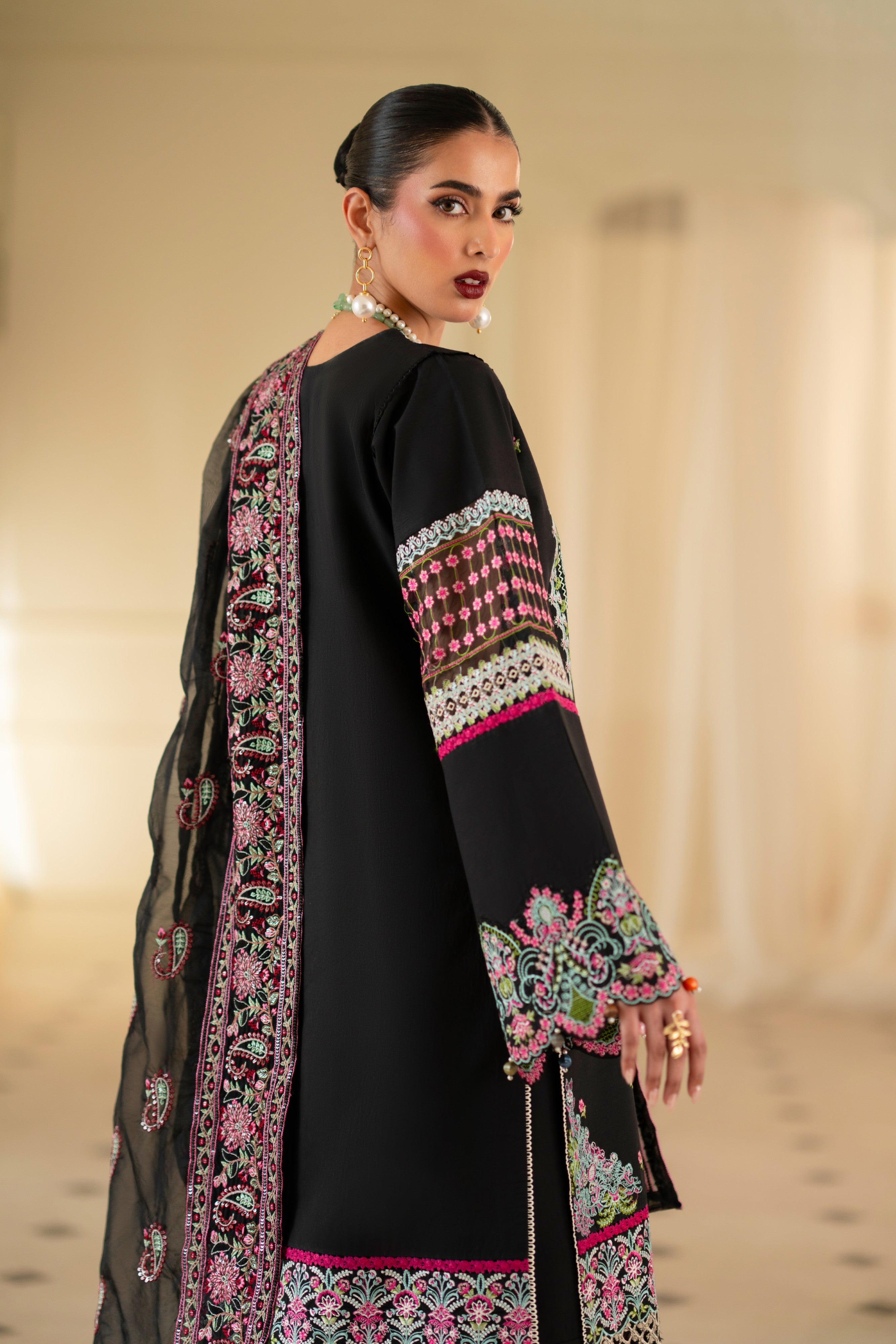 Pivoine - Black Floral Embroidered Luxury Lawn 3-Piece | Feyre Pakistan