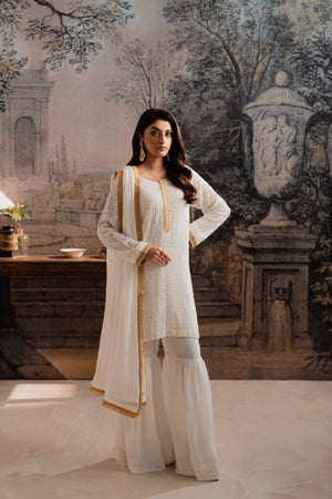 AYLA WHITE - Pure Chiffon Gharara Set Hand Embroidered | Feyre Pakistan
