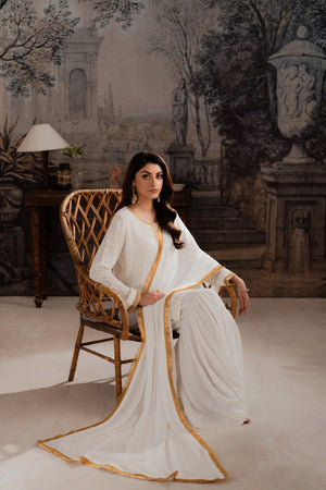 AYLA WHITE - Pure Chiffon Gharara Set Hand Embroidered | Feyre Pakistan