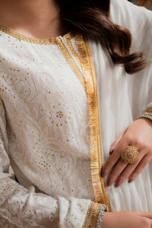 AYLA WHITE - Pure Chiffon Gharara Set Hand Embroidered | Feyre Pakistan