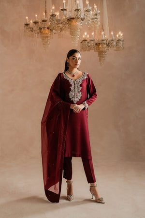 SIRIUS - 3-Piece Raw Silk Ada Work Hand Embroidered Dress | Feyre Pakistan