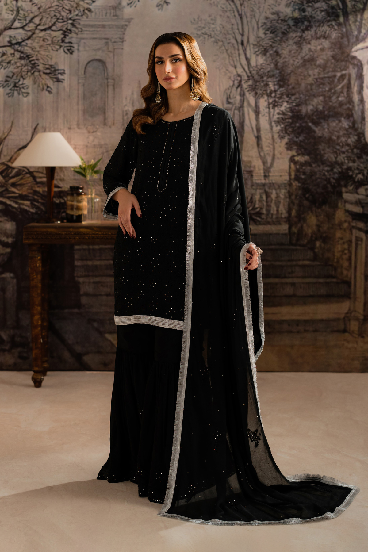 AYLA BLACK- 3 Piece Gharara Set