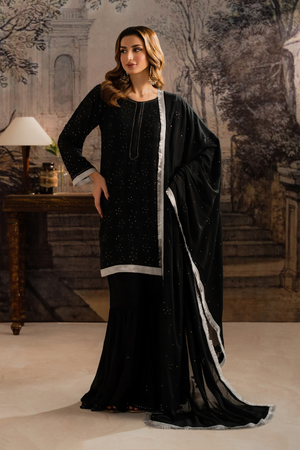 AYLA BLACK- 3 Piece Gharara Set