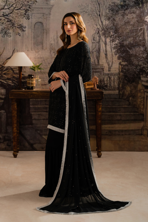 AYLA BLACK- 3 Piece Gharara Set