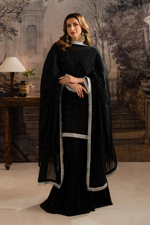 AYLA BLACK- 3 Piece Gharara Set