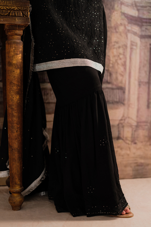 AYLA BLACK- 3 Piece Gharara Set