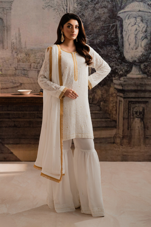 AYLA WHITE - 3 Piece Gharara Set