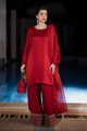 Crimson - Red Pure Silk 3-Piece with Farsi Shalwar | Feyre Pakistan