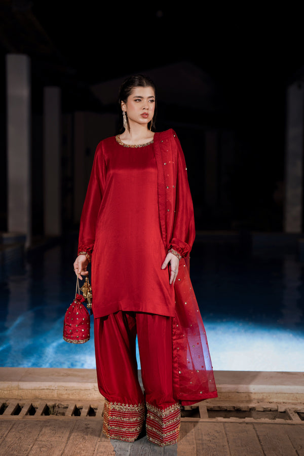 Crimson - 3 Piece Pure Raw Silk