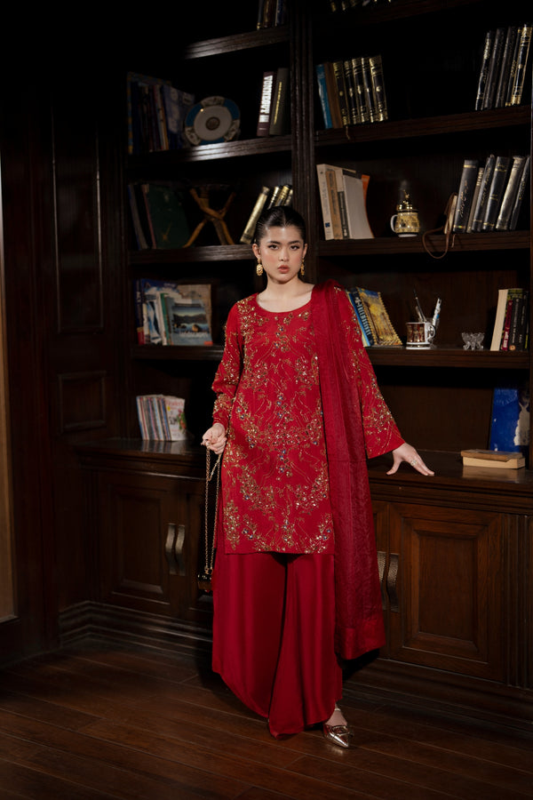 Wine - 3 Piece Pure Raw Silk