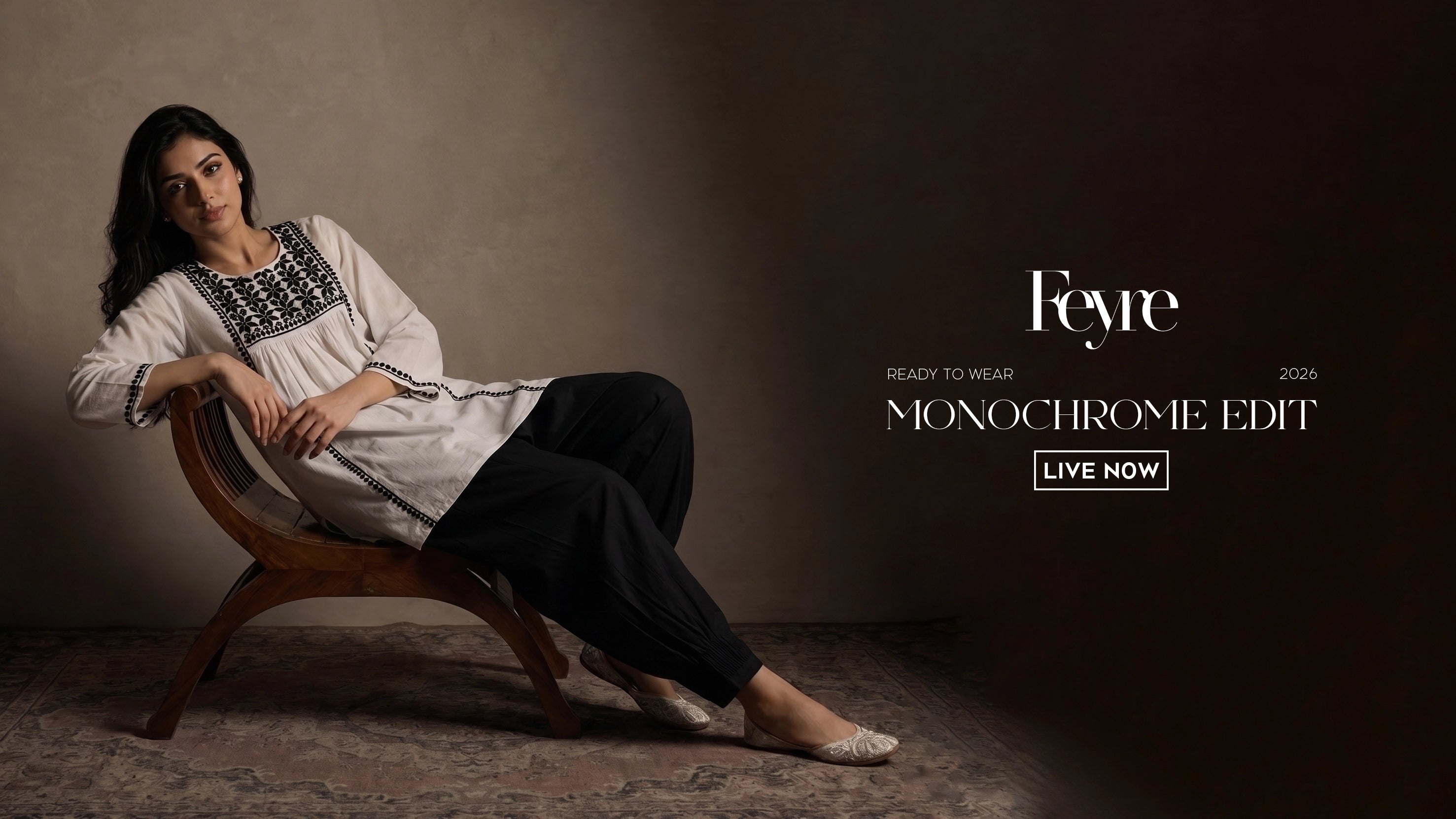 Feyre Monochrome Edit 2026 — ready to wear kurta and trouser sets
